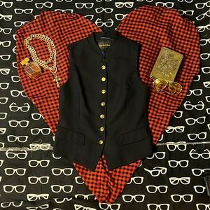 Vintage Black Pure Wool Vest with Lining and Beautiful Brass Buttons